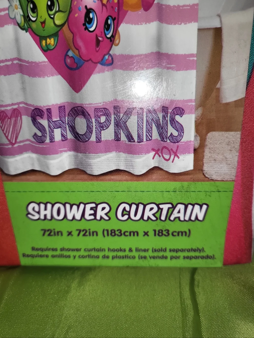 Shopkins Pink Kids Shower Curtain with Pink Hand Wash Duo 🩷🍪💕🍏🎀🍓